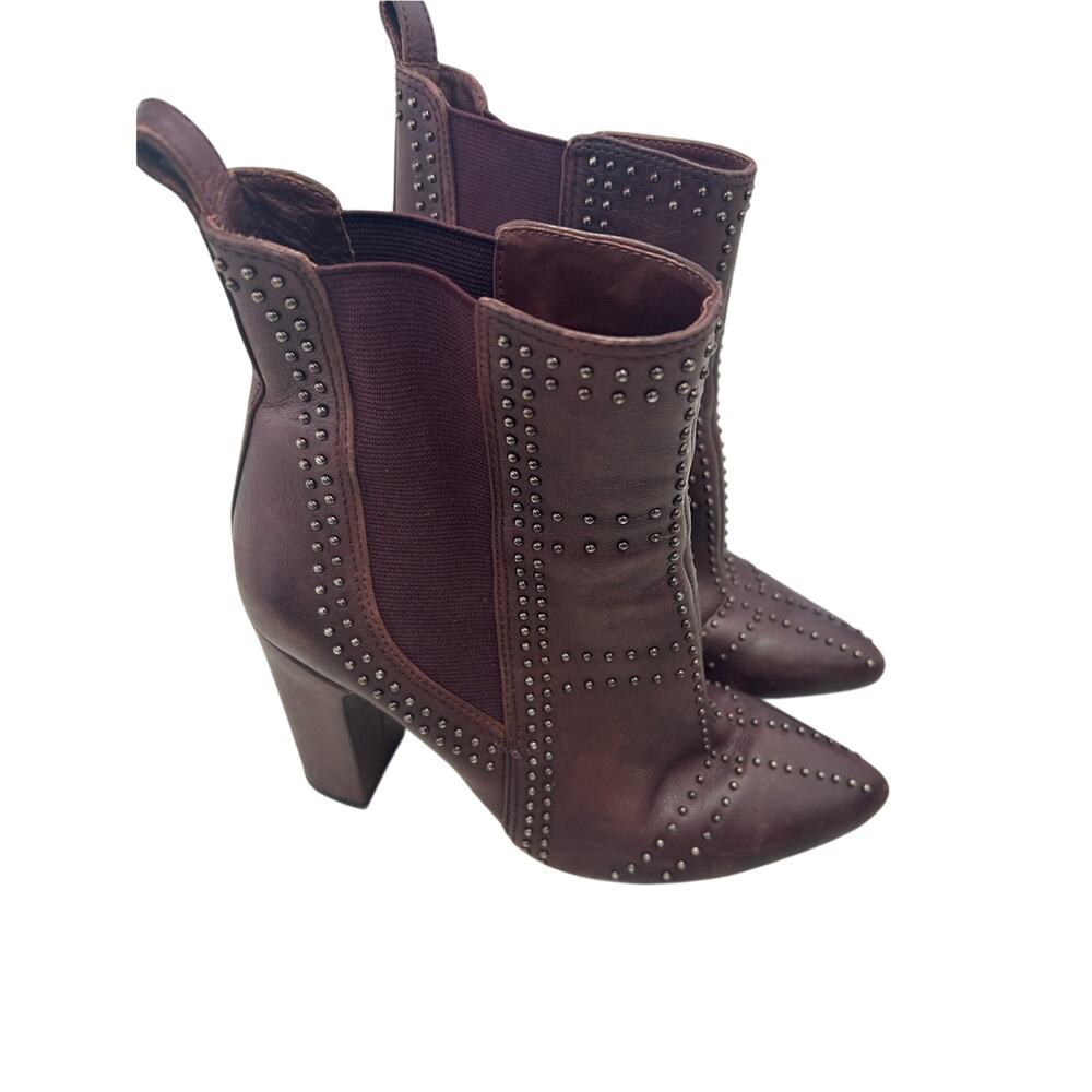 Vince Camuto Women's Basila Studded Leather Pointed-Toe Heeled Boots Size 7.5M